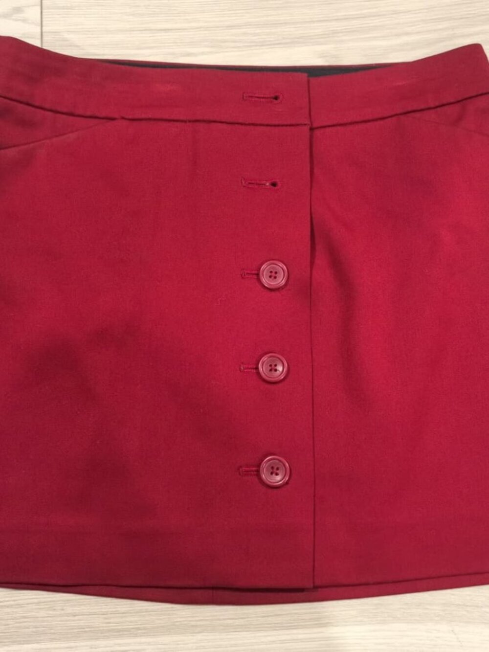 Vintage Y2K Express Editor Red Wool Blend Mini Skirt Button Front Size 2 A-Line